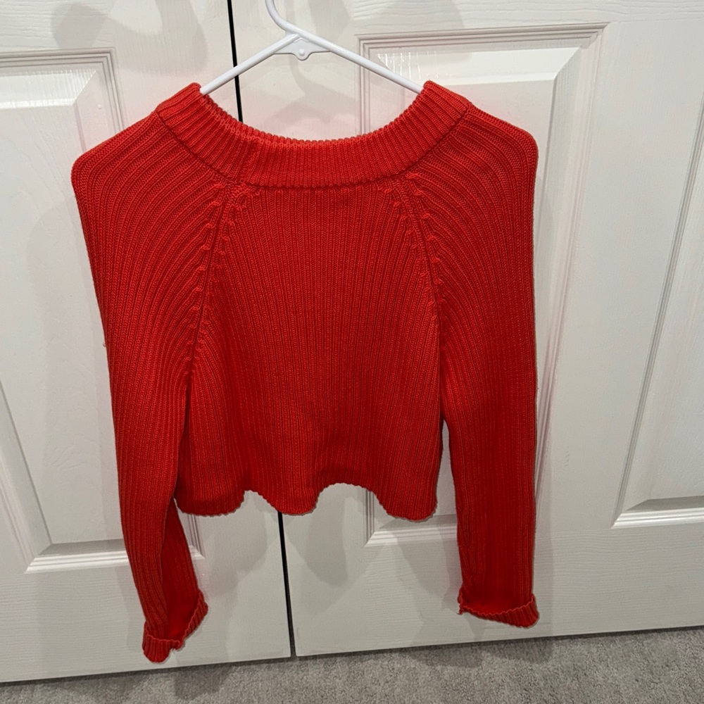 Red Ribbed Women’s Knit Sweater - Picture 2 of 6